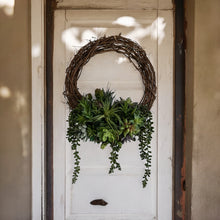 Load image into Gallery viewer, Faux Succulent Grapevine Wreath - 14x20 Earthy Home Decor, Lifelike Greenery, Handmade Plant Lover&#39;s Wreath, Small Gift for New Homeowner