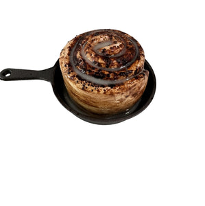 Realistic Faux Cinnamon Roll Decor in 4" Cast Iron Skillet, Artificial Bakery Food Display for Kitchen & Tiered Trays