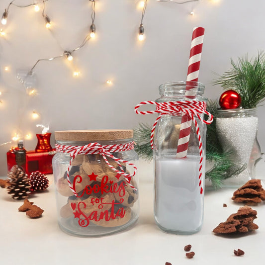Faux Milk & Cookies for Santa Display | 4" Jar with Optional Decal | Holiday Kitchen Decor