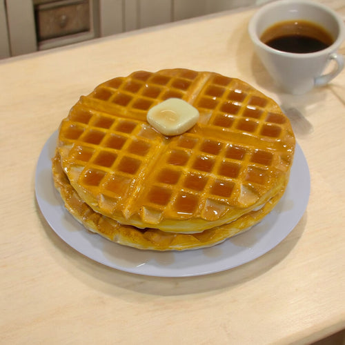 Realistic Full Size Fake Waffle Stack Display with Faux Butter & Syrup - Non-Edible Decorative Prop