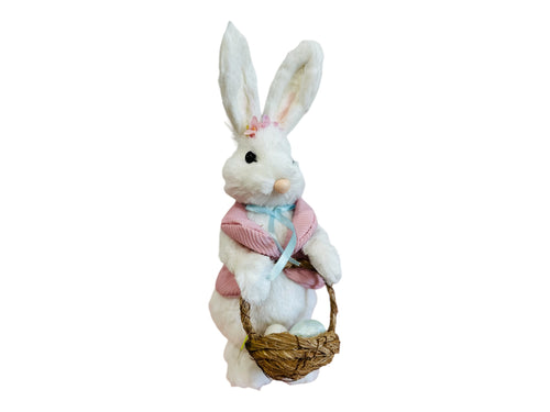 13'' Easter Bunny Decor with Basket of Eggs - Whimsical Spring Figurine-63797WT