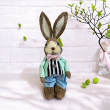 Load image into Gallery viewer, 12&#39;&#39; Styrofoam Bunny Decor - Mint Green Jacket &amp; Pink Bowtie -63808AQU