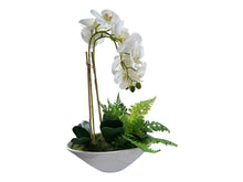 Load image into Gallery viewer, 20&quot; Artificial Phalaenopsis Orchid Arrangement | Faux White Orchid in Ceramic Bowl