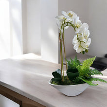 Load image into Gallery viewer, 20&quot; Artificial Phalaenopsis Orchid Arrangement | Faux White Orchid in Ceramic Bowl