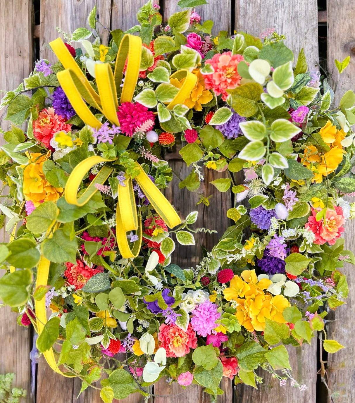 Extra Large Summer Floral Grapevine Wreath with Bright Wildflowers and Hydrangeas for Front Door or Office