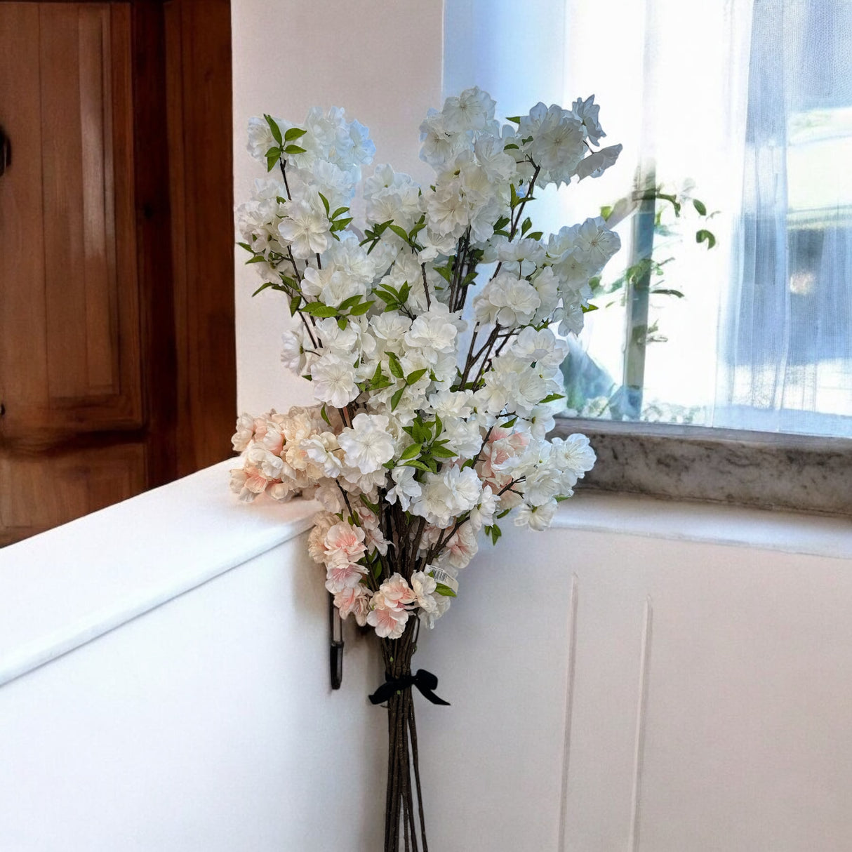 30.5" Faux Peach Blossom Bundle – 10 Artificial Stems for Vases, Floral Centerpieces & Wedding Decor-ZBB685-WH/PE