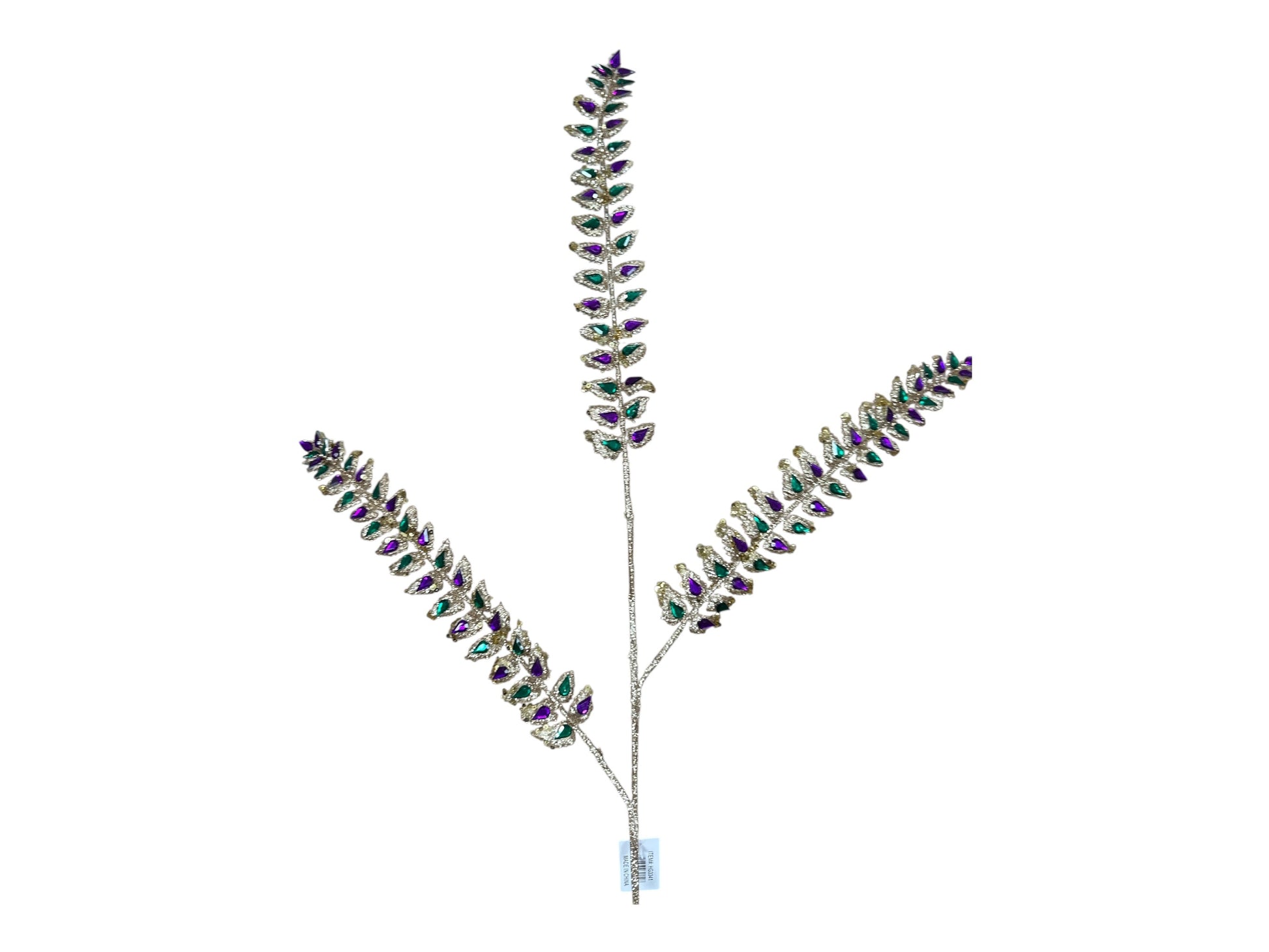 Mardi Gras Glitter Fern Spray – 34.5" Purple Green Gold Jewel Stem-HG3341 Craig Bachman