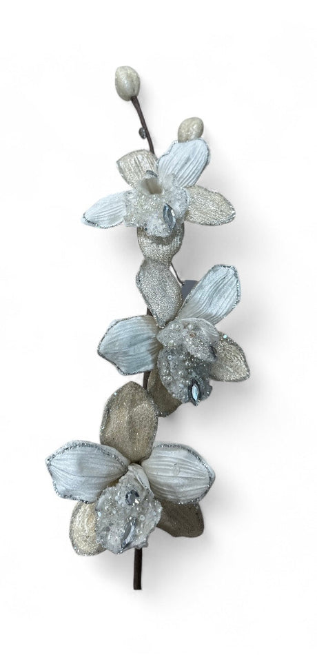 22” Pearl Velvet Beaded Orchid Stem – Elegant Faux Floral for Holiday or Wedding Decor-XS707366 Craig Bachman