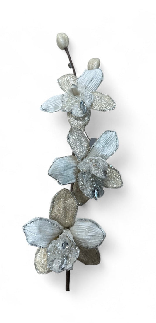 22” Pearl Velvet Beaded Orchid Stem – Elegant Faux Floral for Holiday or Wedding Decor-XS707366 Craig Bachman