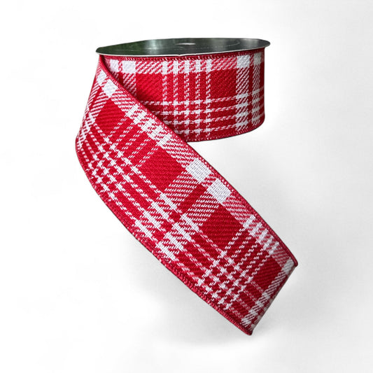2.5"x10yd Red White Peppermint Plaid Farrisilk Wired Ribbon – Luxury Holiday Designer Ribbon-RS236-57 Farrisilk