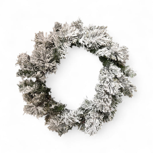 22" White PVC Mix Pine Wreath with Gold Tinsel – Flocked Artificial Holiday Wreath-STK22014 Sims Pottery