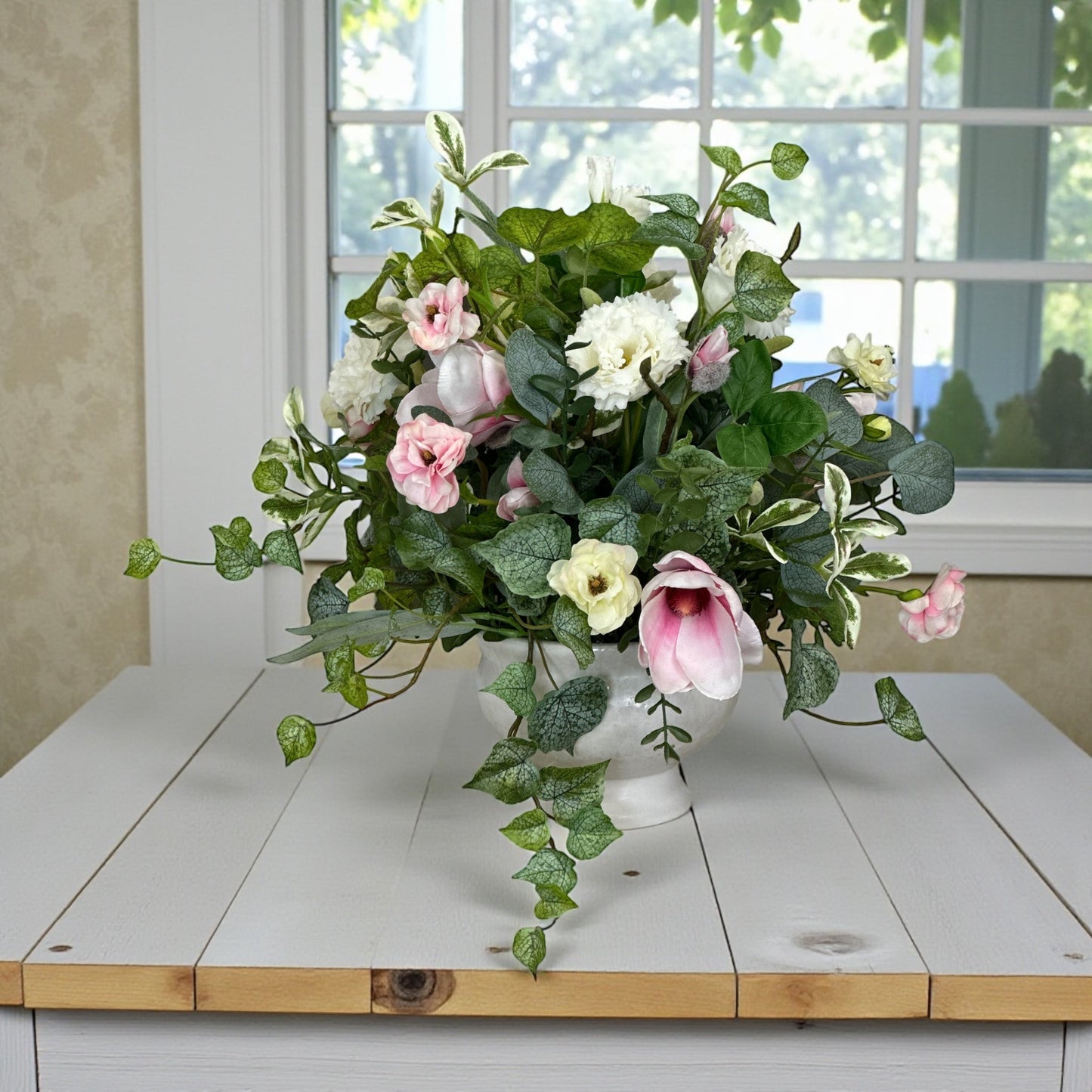 Spring Magnolia Lisianthus Floral Arrangement | Luxury Real Touch Centerpiece TCT Crafts