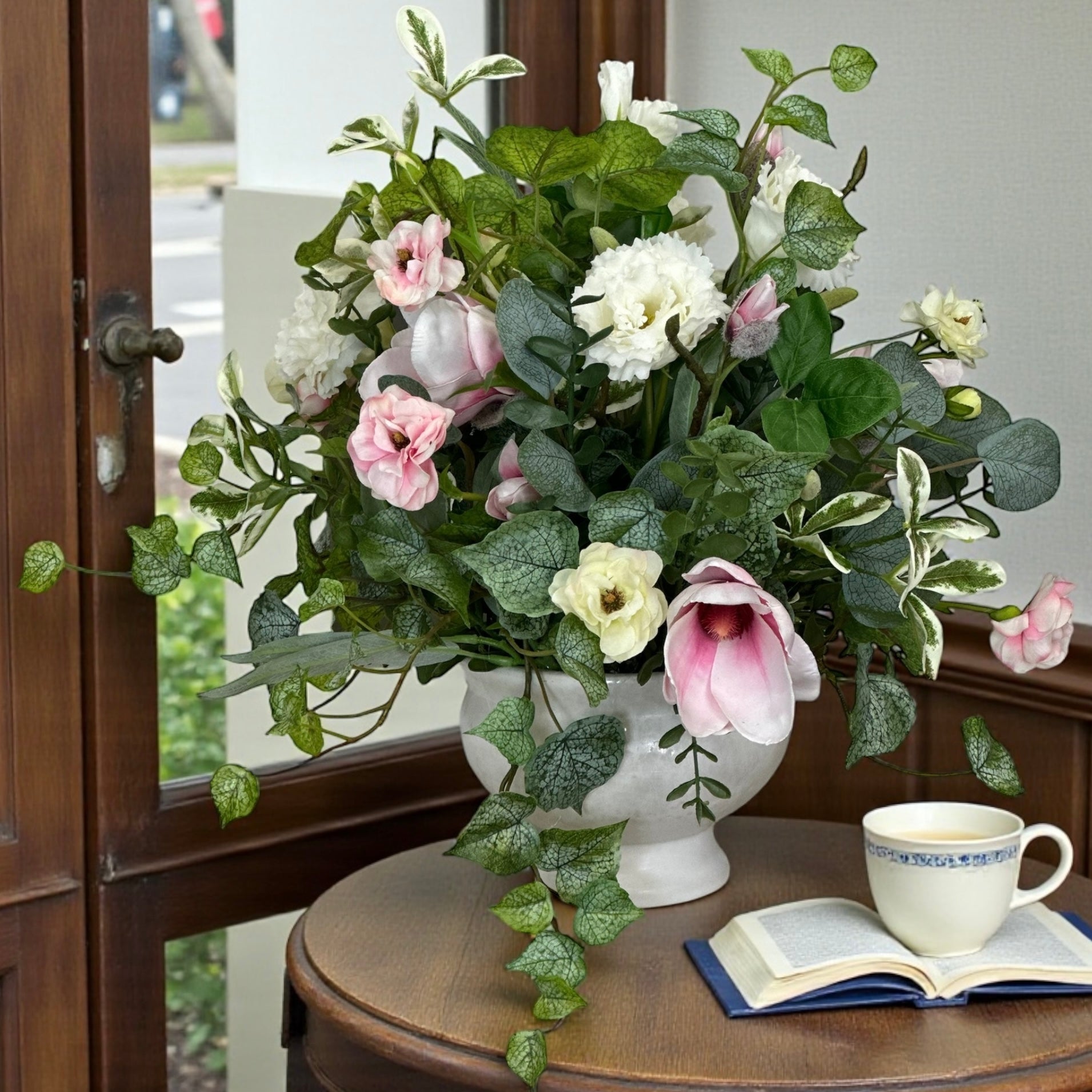 Spring Magnolia Lisianthus Floral Arrangement | Luxury Real Touch Centerpiece TCT Crafts