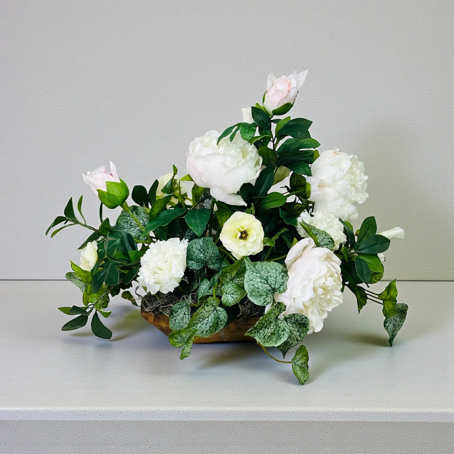 Everyday Peony Dough Bowl Arrangement with Real Touch Florals