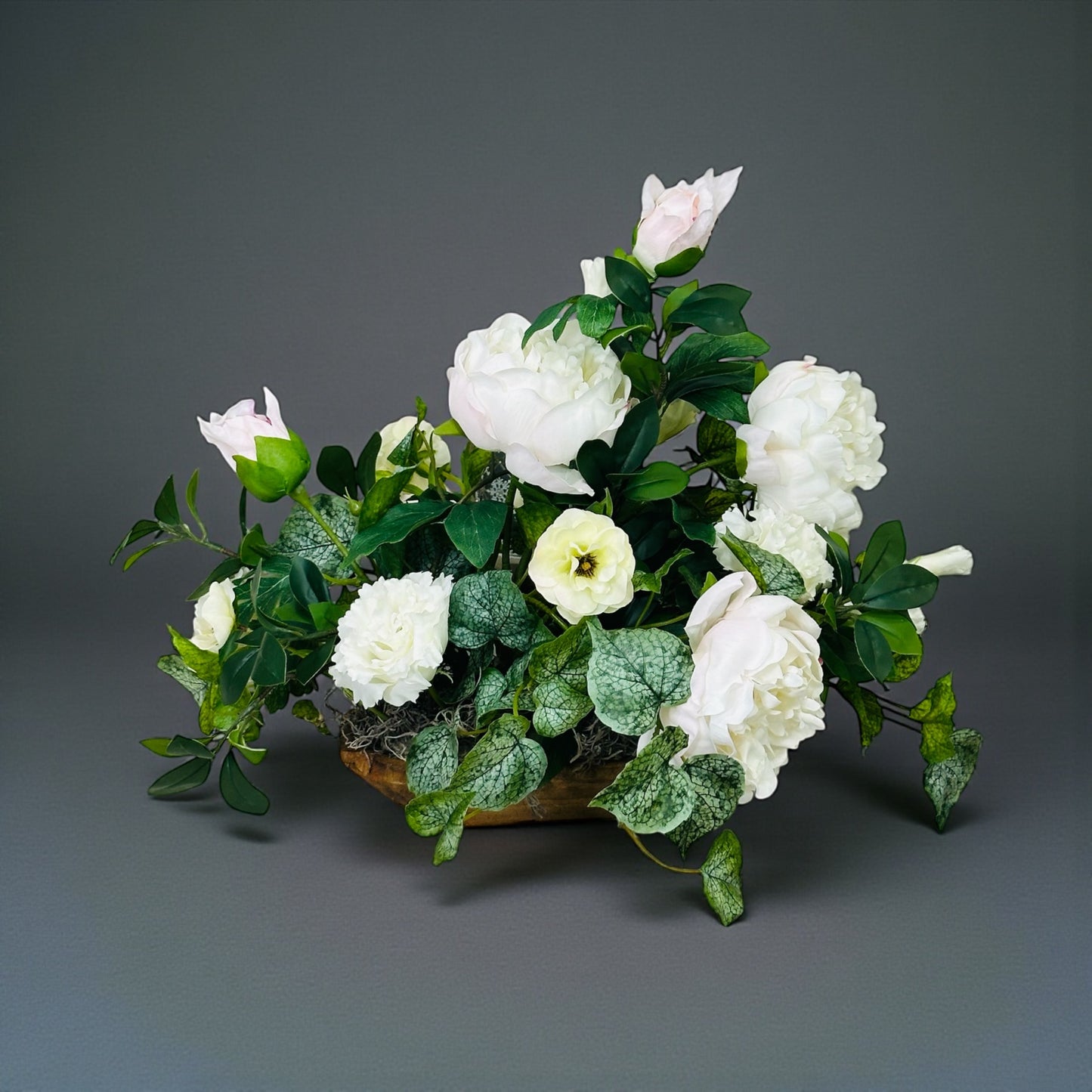 Everyday Peony Dough Bowl Arrangement with Real Touch Florals