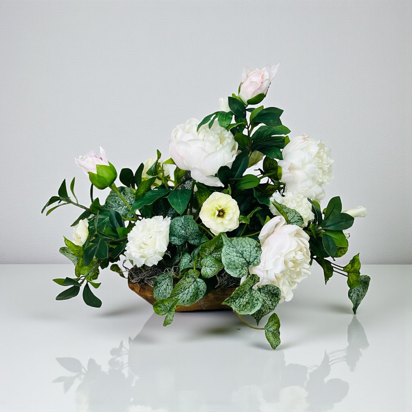 Everyday Peony Dough Bowl Arrangement with Real Touch Florals