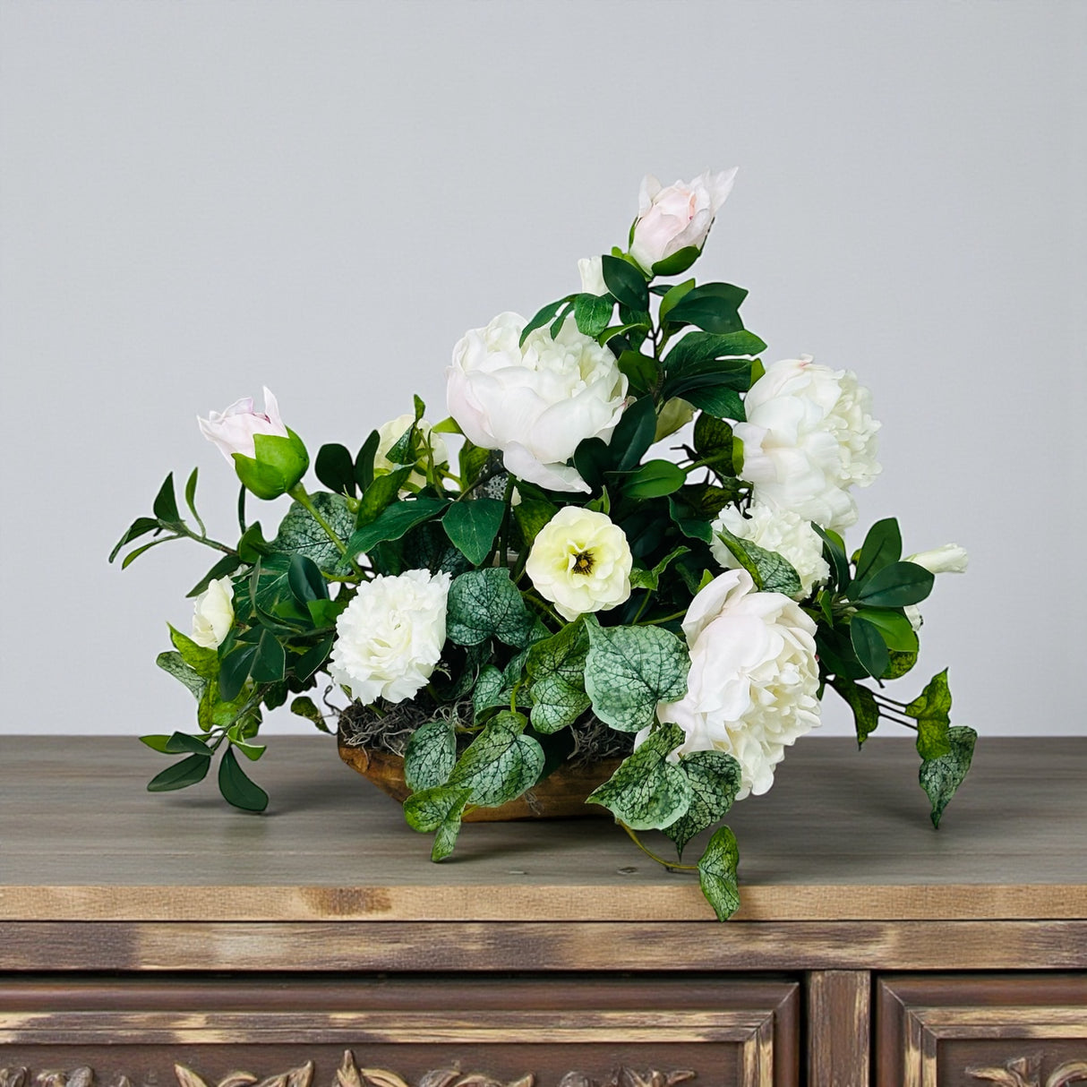 Everyday Peony Dough Bowl Arrangement with Real Touch Florals
