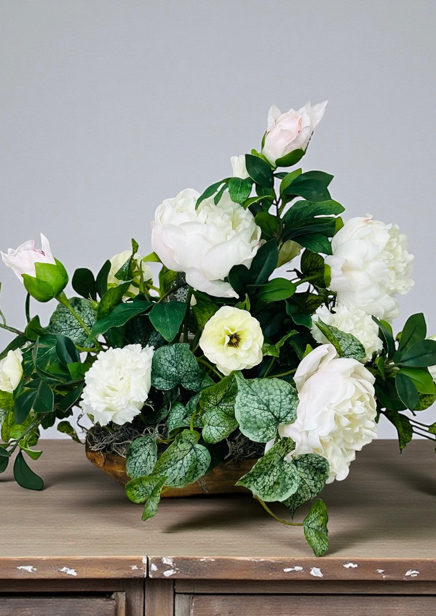 Everyday Peony Dough Bowl Arrangement with Real Touch Florals