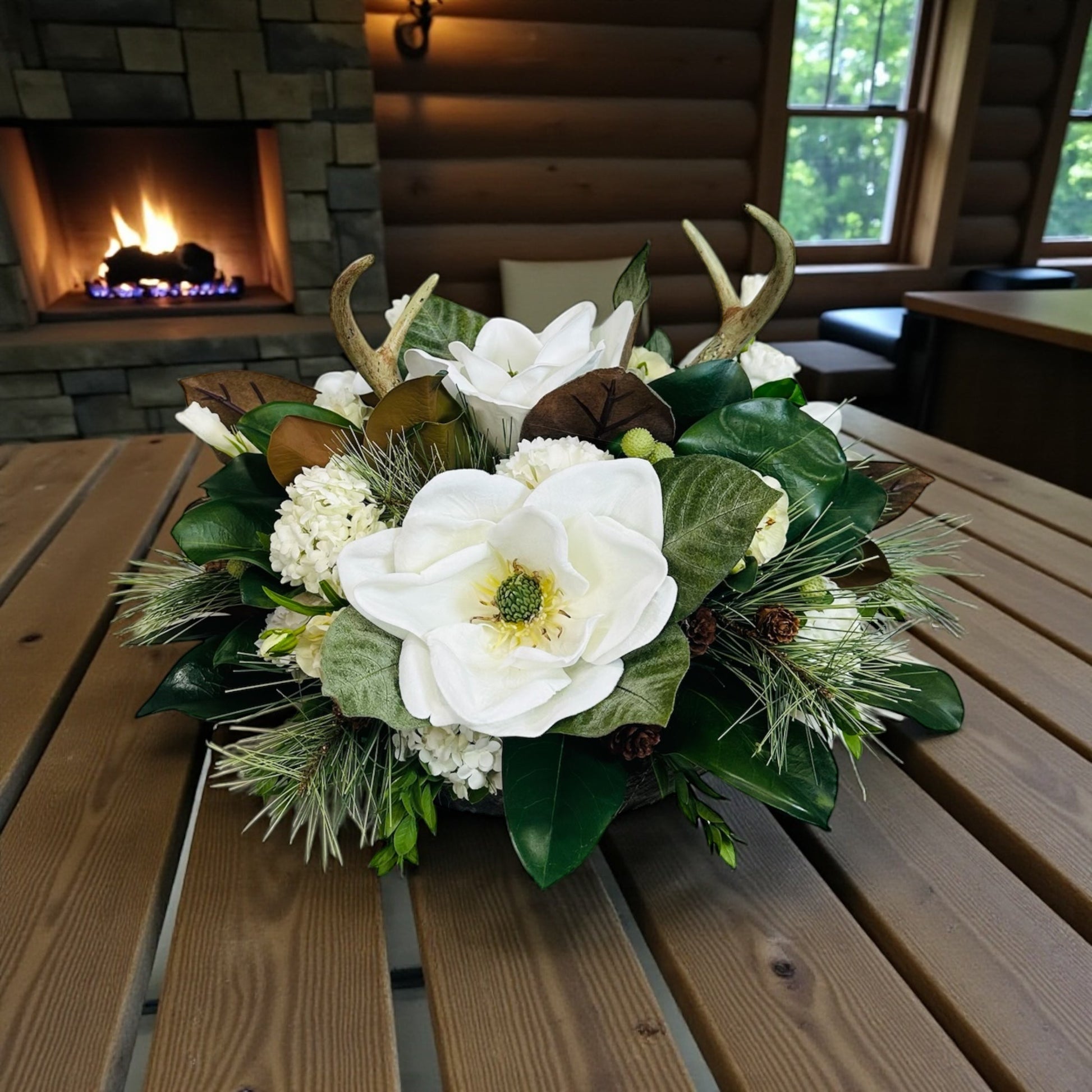 Rustic Magnolia & Antler Dough Bowl Centerpiece for Everyday and Winter Decor TCT Crafts