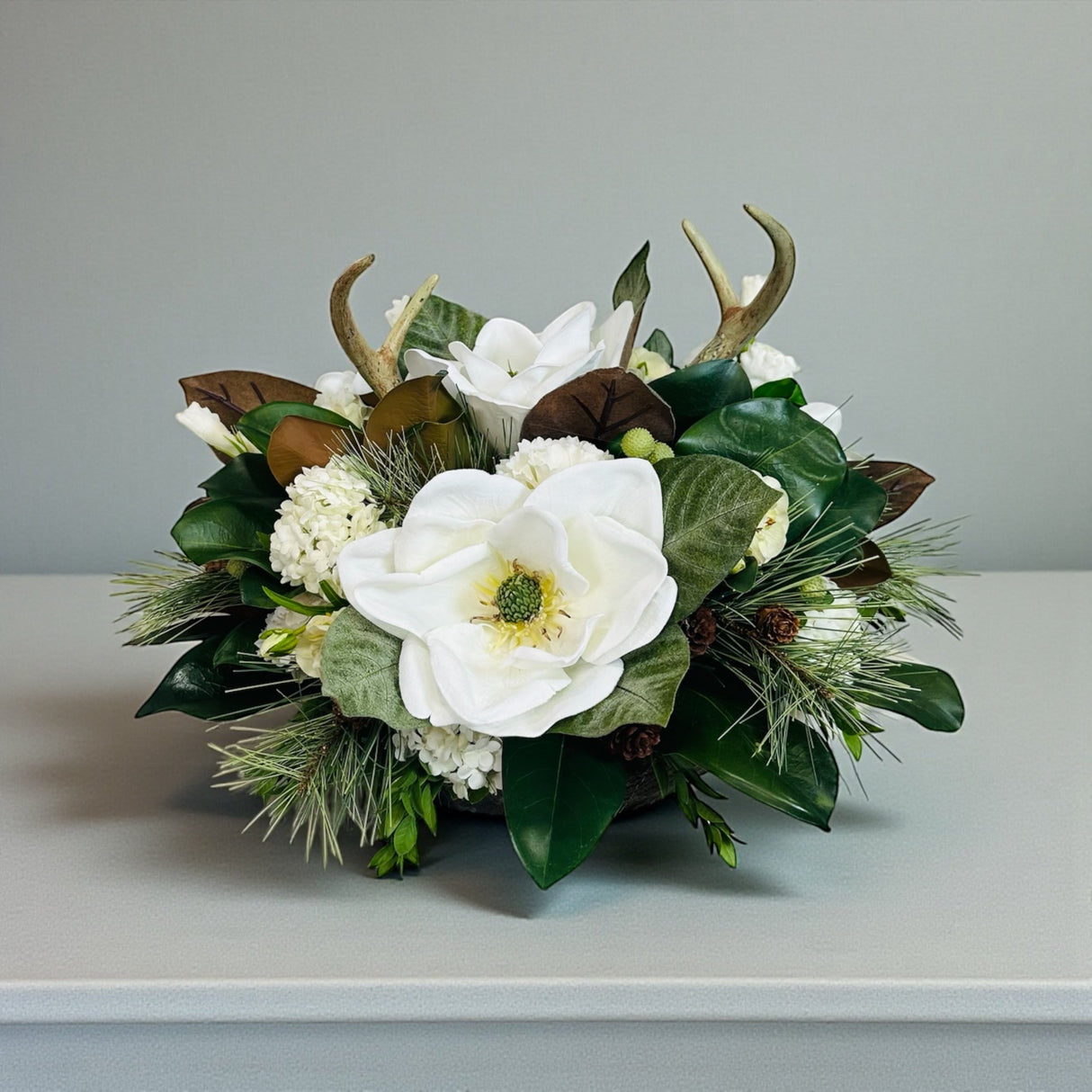 Rustic Magnolia & Antler Dough Bowl Centerpiece for Everyday and Winter Decor TCT Crafts