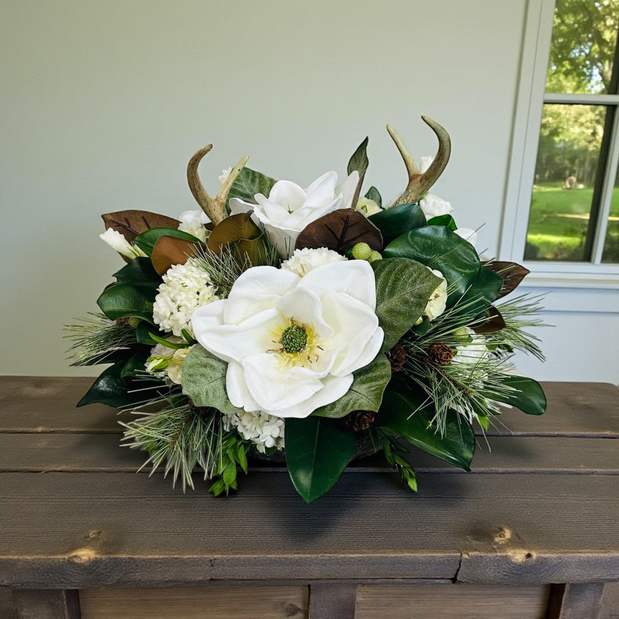 Rustic Magnolia & Antler Dough Bowl Centerpiece for Everyday and Winter Decor TCT Crafts