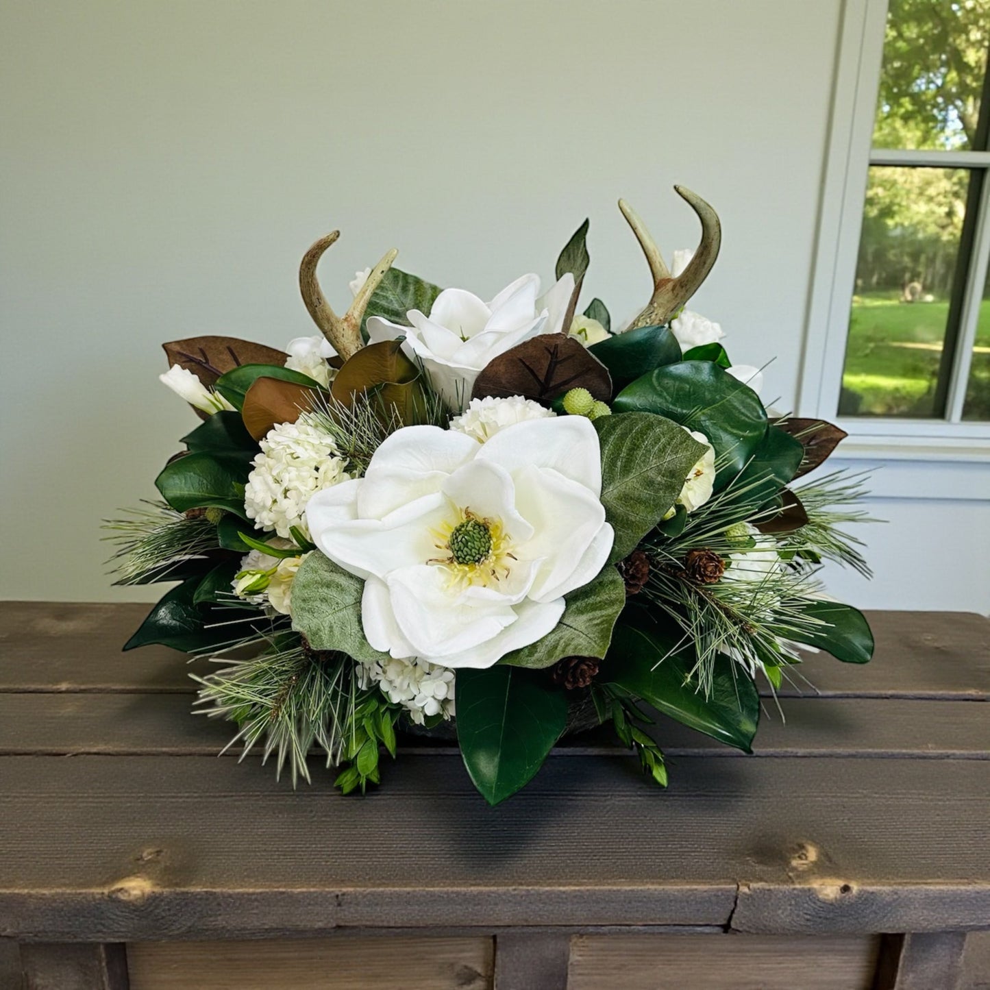 Rustic Magnolia & Antler Dough Bowl Centerpiece for Everyday and Winter Decor TCT Crafts