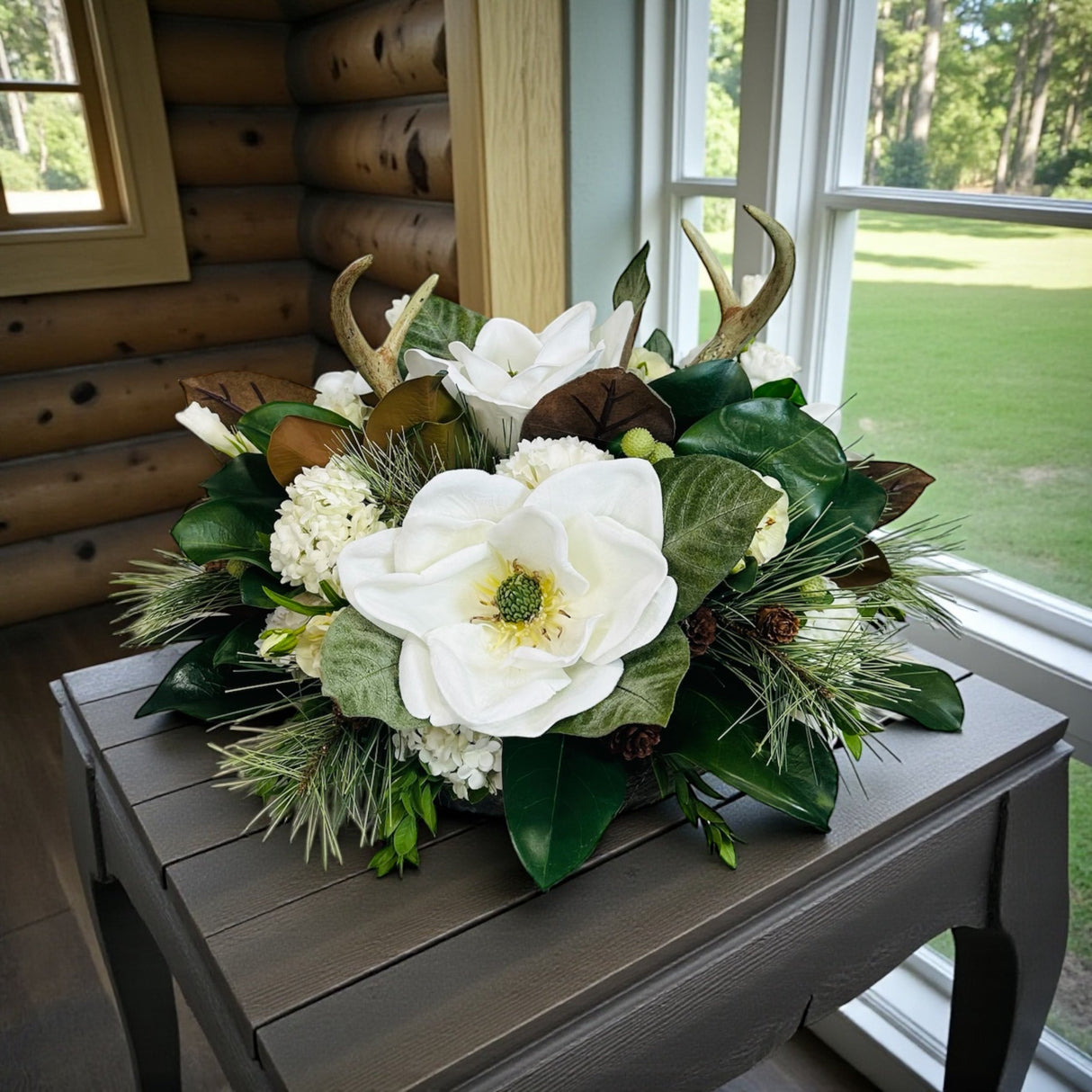 Rustic Magnolia & Antler Dough Bowl Centerpiece for Everyday and Winter Decor TCT Crafts