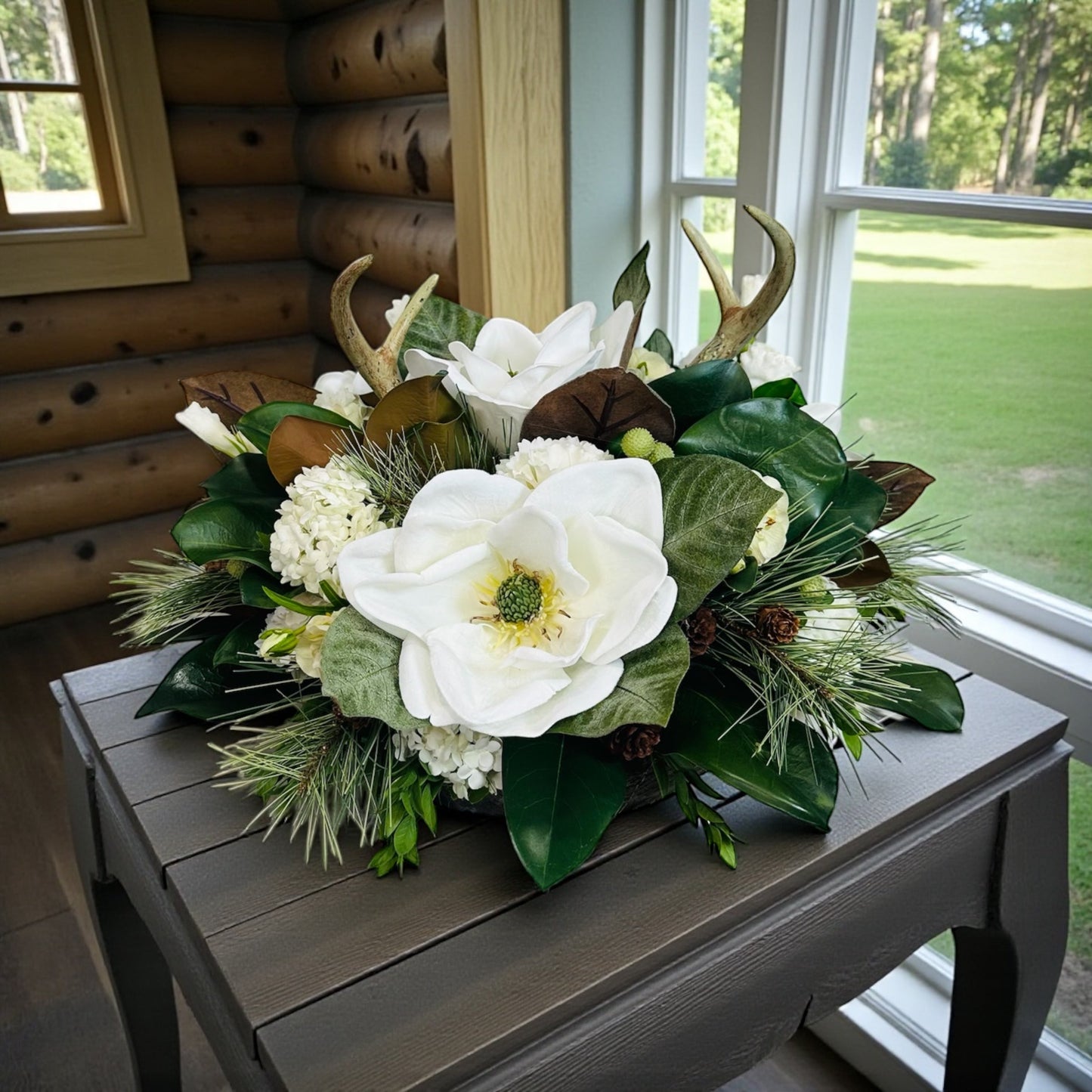 Rustic Magnolia & Antler Dough Bowl Centerpiece for Everyday and Winter Decor TCT Crafts
