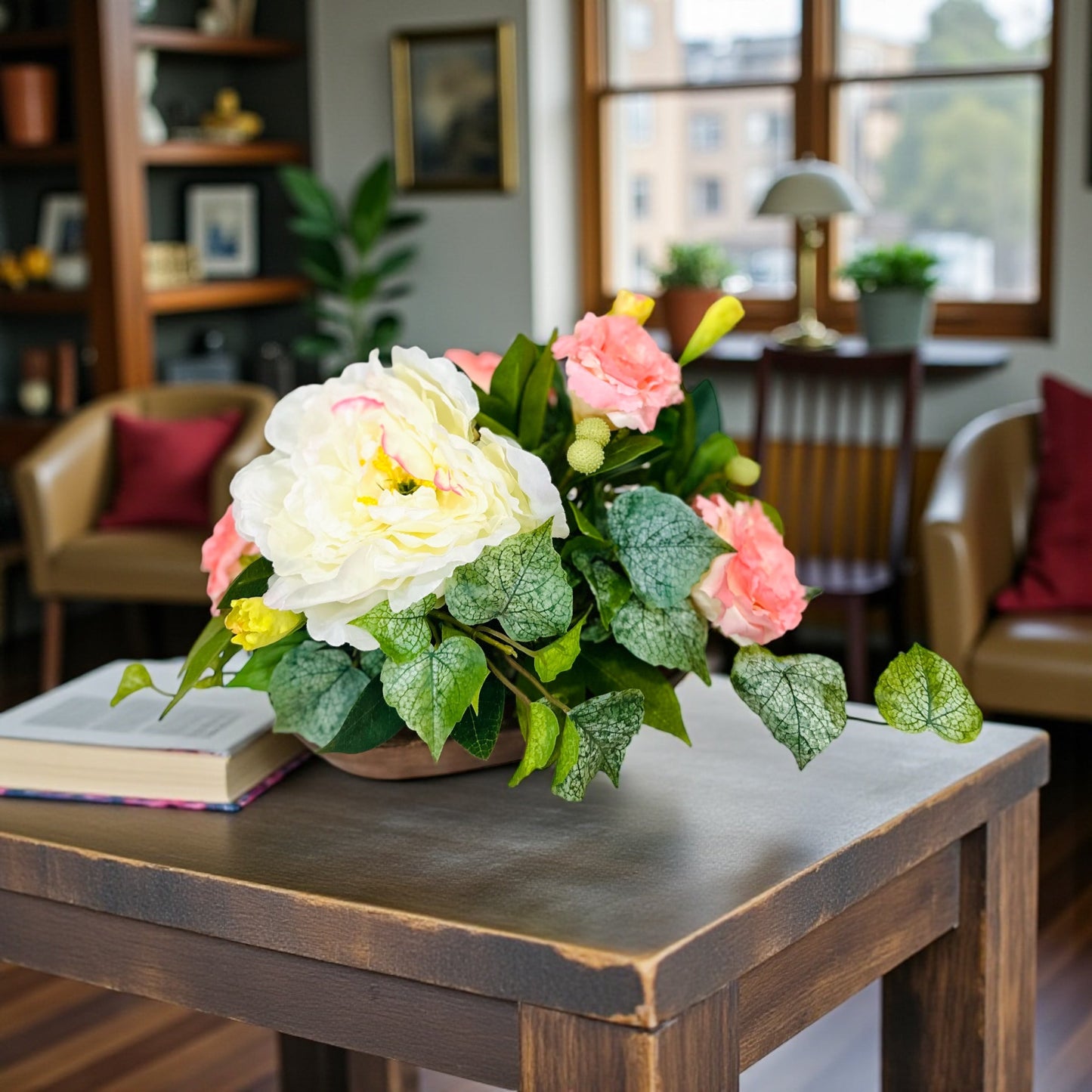 Small Spring Floral Arrangement in Wooden Dough Bowl TCT Crafts