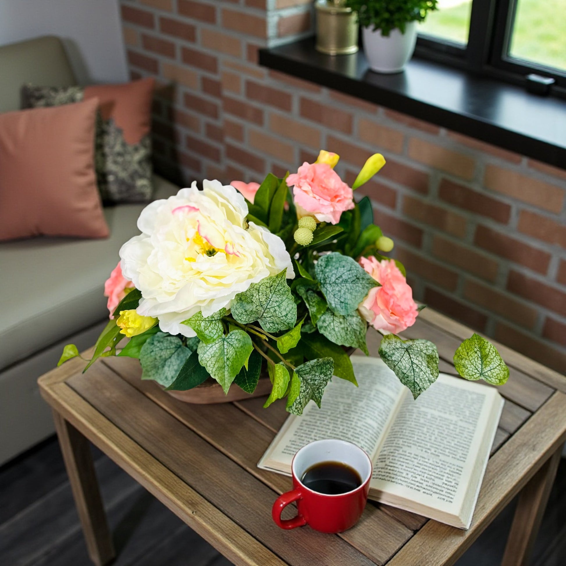 Small Spring Floral Arrangement in Wooden Dough Bowl TCT Crafts