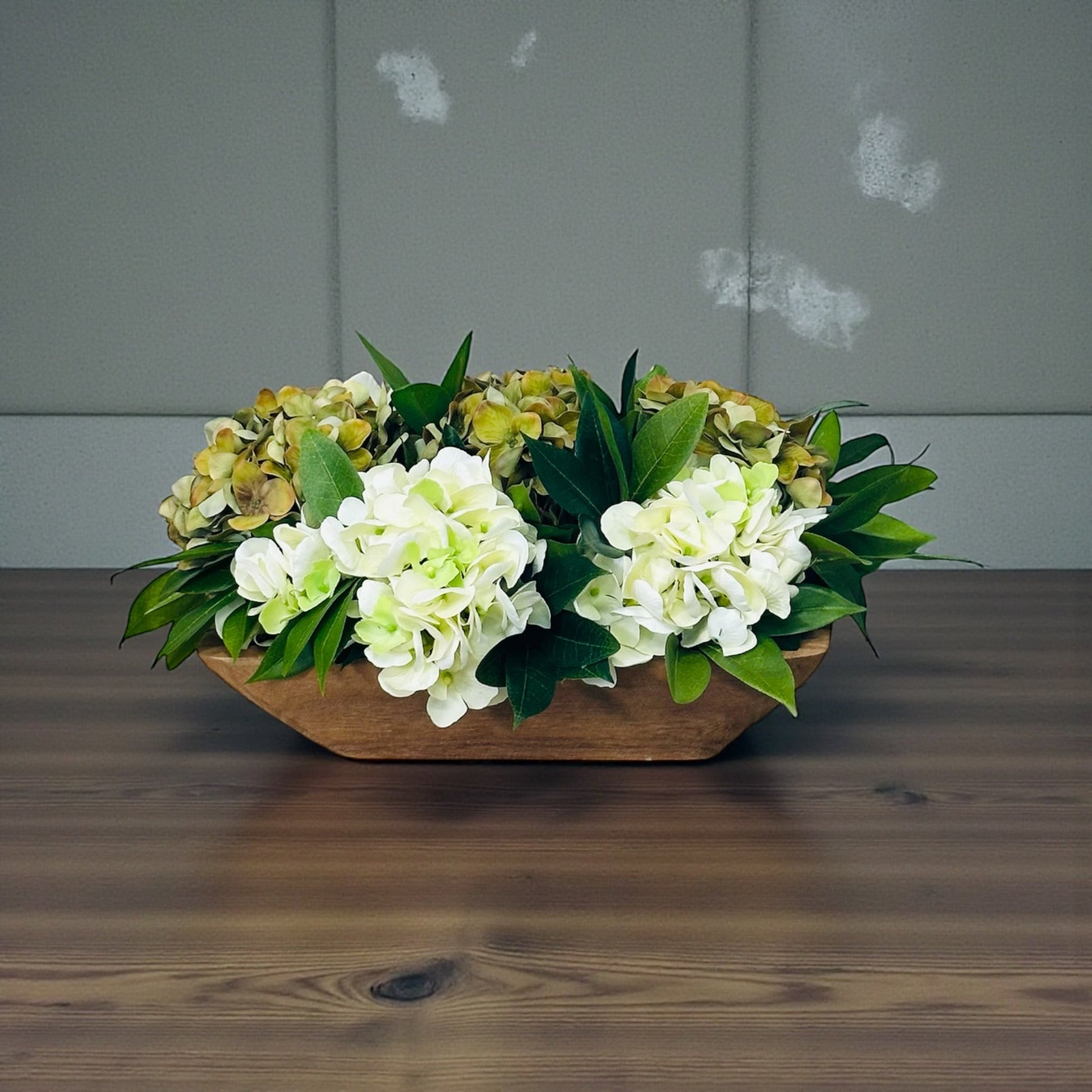 Everyday Hydrangea Centerpiece in Wooden Dough Bowl TCT Crafts
