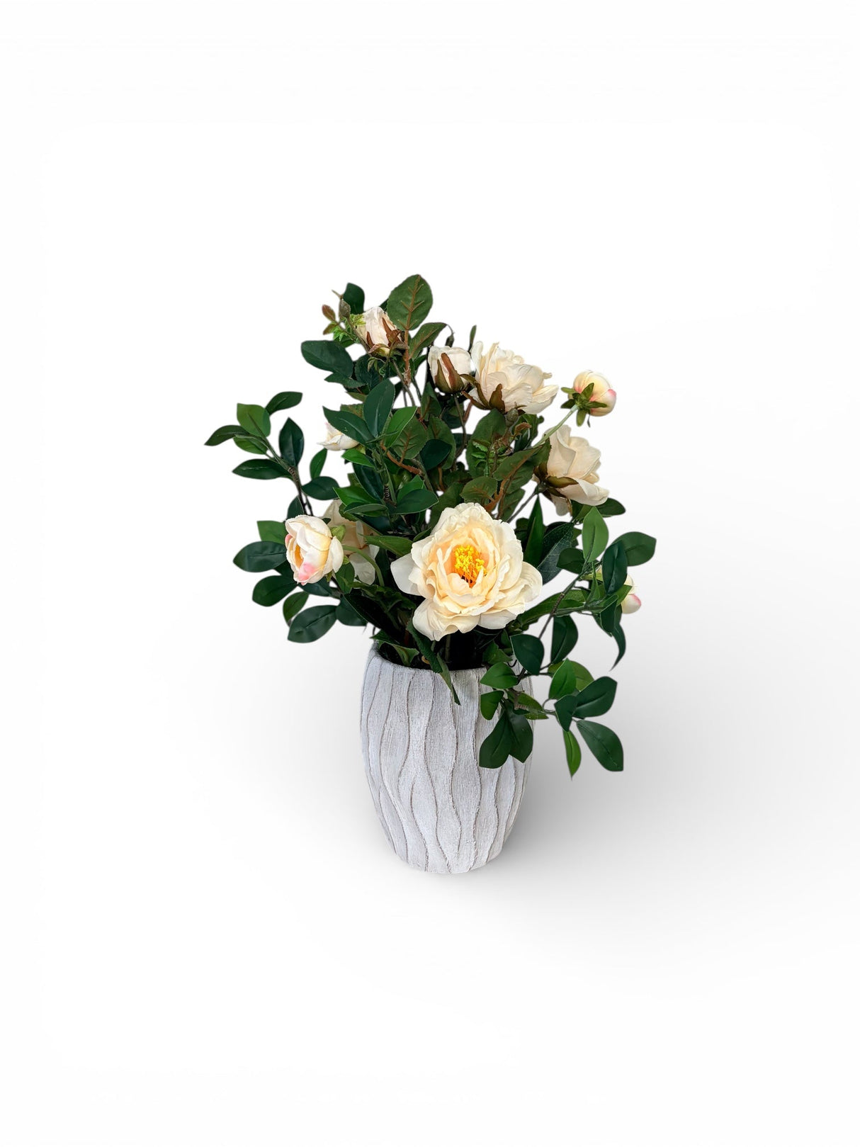 Artificial Cream Rose Arrangement in Cement Planter TCT Crafts