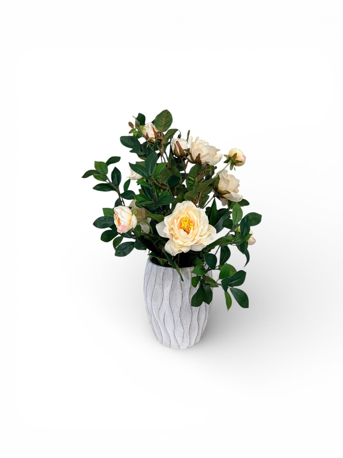 Artificial Cream Rose Arrangement in Cement Planter TCT Crafts