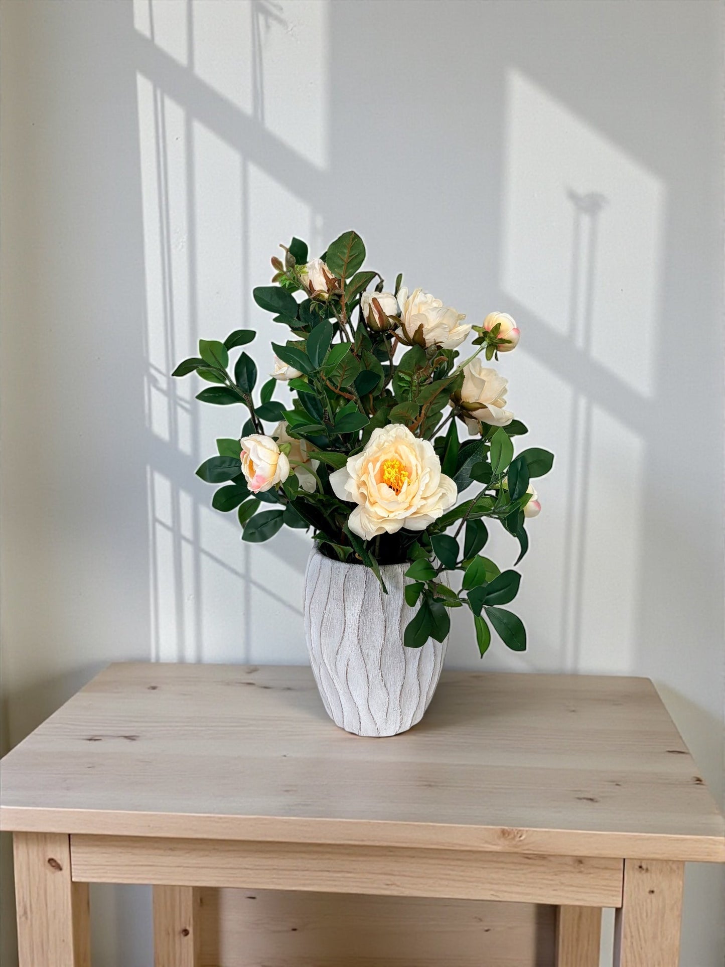 Artificial Cream Rose Arrangement in Cement Planter TCT Crafts
