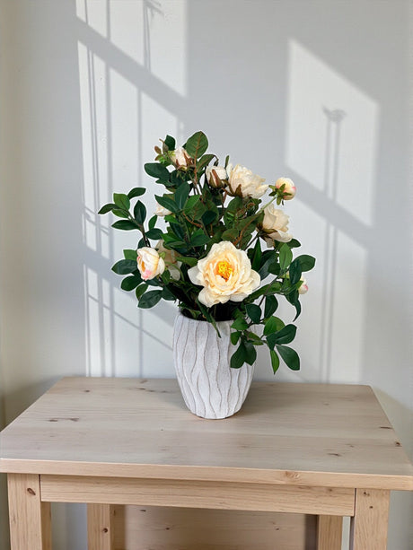 Artificial Cream Rose Arrangement in Cement Planter TCT Crafts