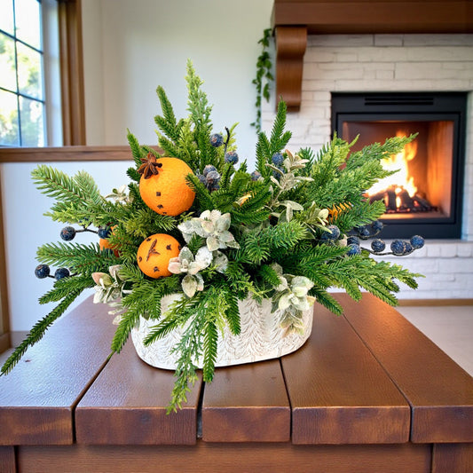 Williamsburg Winter Citrus Arrangement | Holiday Evergreen Centerpiece TCT Crafts