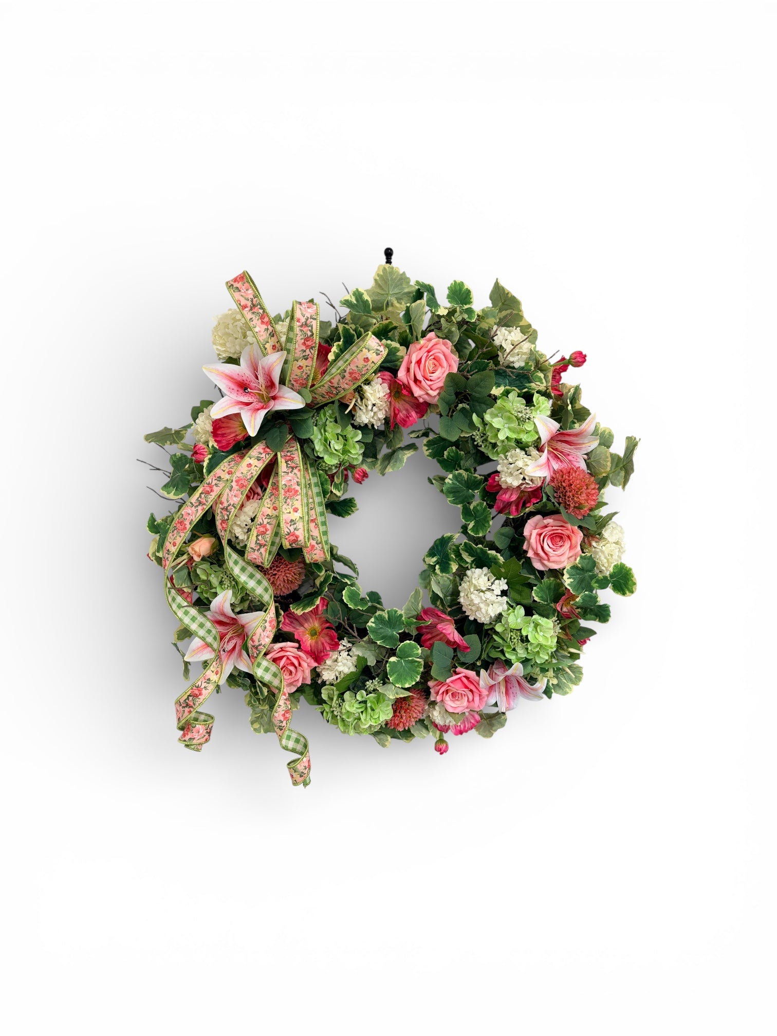 26 Inch Spring Geranium Grapevine Wreath with Roses & Hydrangeas TCT Crafts