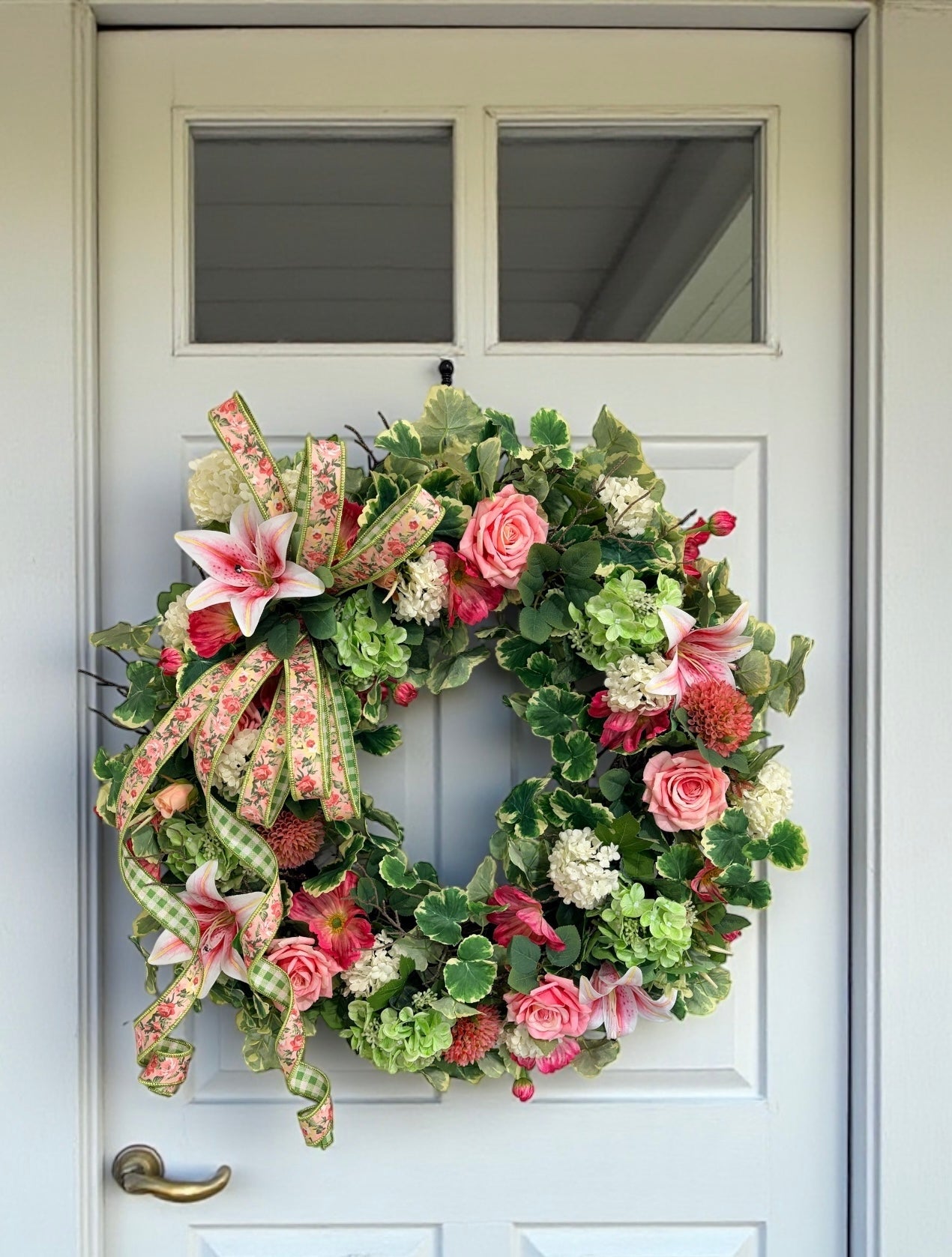 26 Inch Spring Geranium Grapevine Wreath with Roses & Hydrangeas TCT Crafts