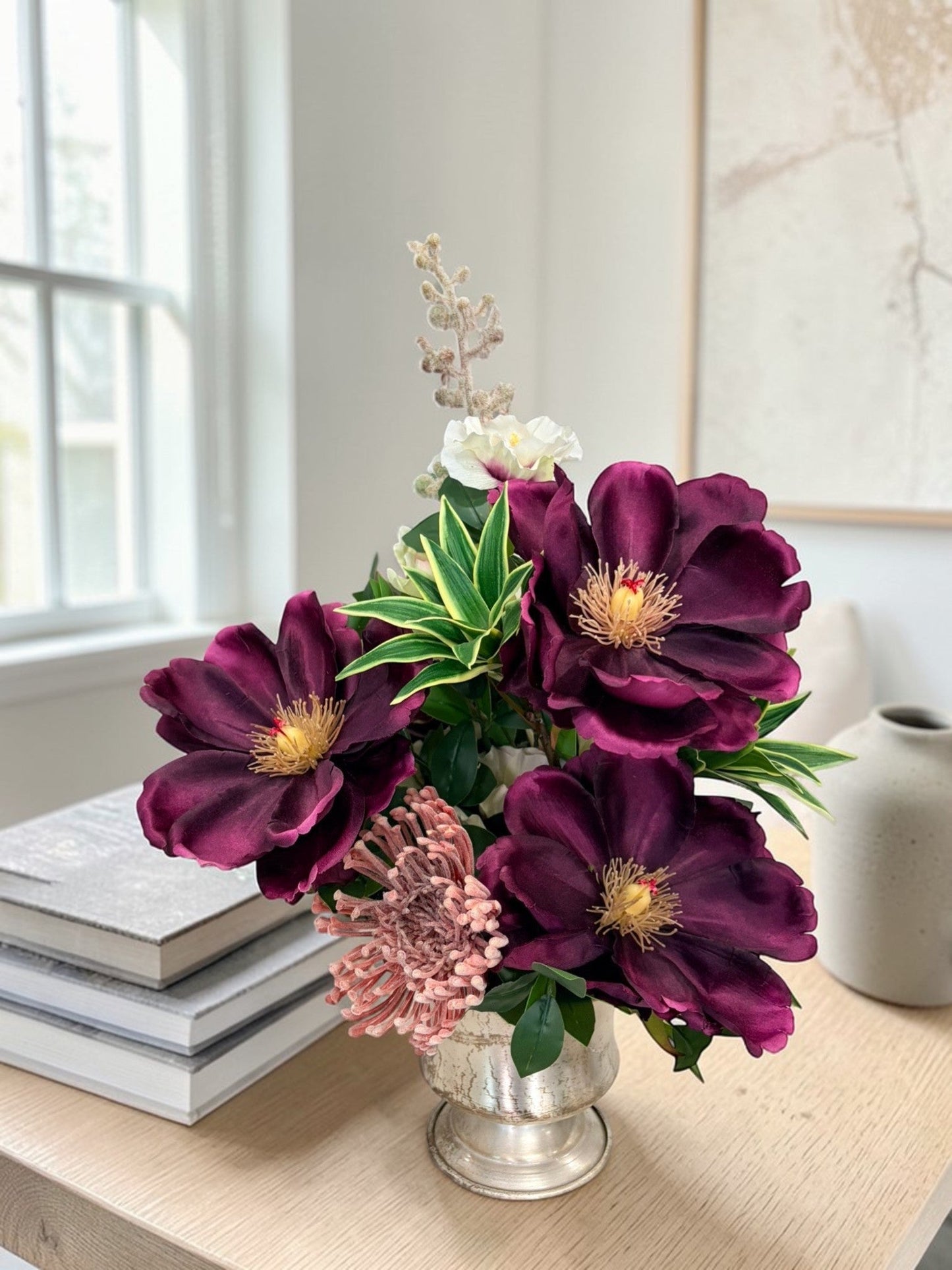 Purple Magnolia Floral Arrangement Silk Flower Centerpiece TCT Crafts