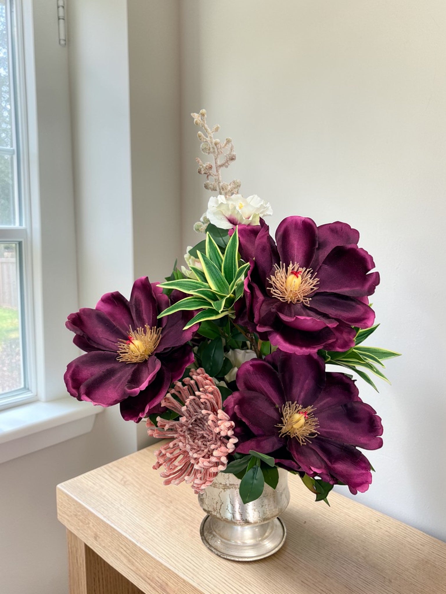 Purple Magnolia Floral Arrangement Silk Flower Centerpiece TCT Crafts