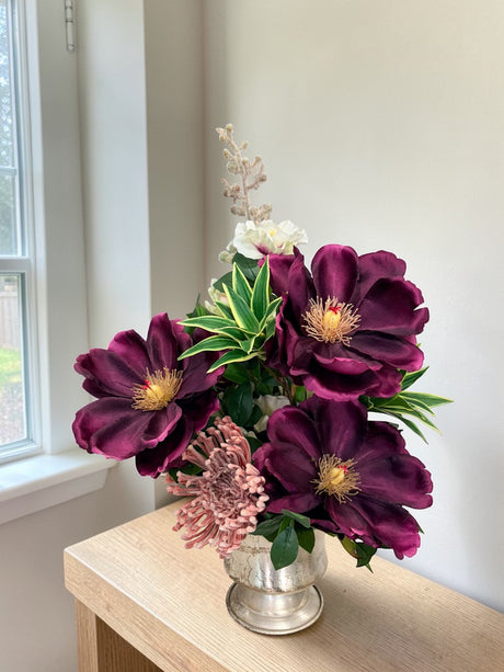 Purple Magnolia Floral Arrangement Silk Flower Centerpiece TCT Crafts