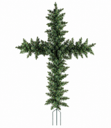 Artificial Pine Cemetery Cross with Stake — Graveside Memorial Decoration, 22 Inch -VC002 Sims Pottery