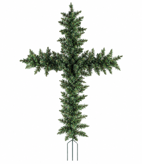 Artificial Pine Cemetery Cross with Stake — Graveside Memorial Decoration, 22 Inch -VC002 Sims Pottery