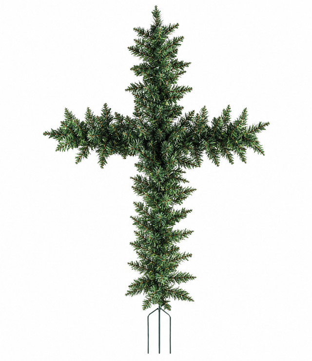 Artificial Pine Cemetery Cross with Stake — Graveside Memorial Decoration, 22 Inch -VC002 Sims Pottery