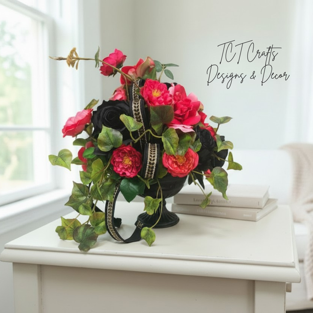 Pink Black Rose Halloween Arrangement 16 Inch Decor TCT Crafts