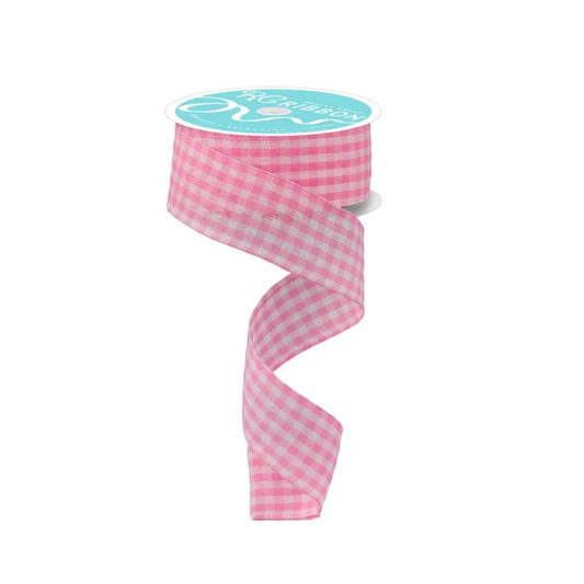 Pink & White Gingham Check Wired Ribbon 1.5"x10yd-RG01048TK Craig Bachman