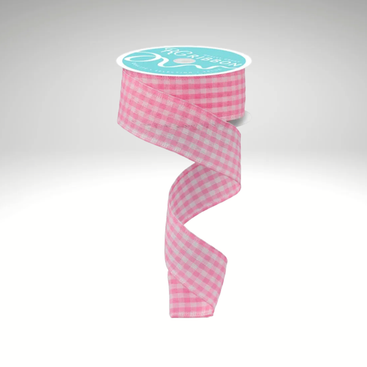 Pink & White Gingham Check Wired Ribbon 1.5"x10yd-RG01048TK Craig Bachman