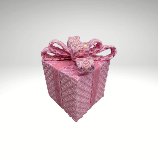 Pink Sequin Gift Box Decor with Velvet Bow | Christmas & Party Display-86355PK Liberty Floral