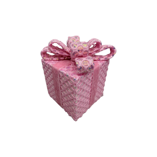 Pink Sequin Gift Box Decor with Velvet Bow | Christmas & Party Display-86355PK Liberty Floral