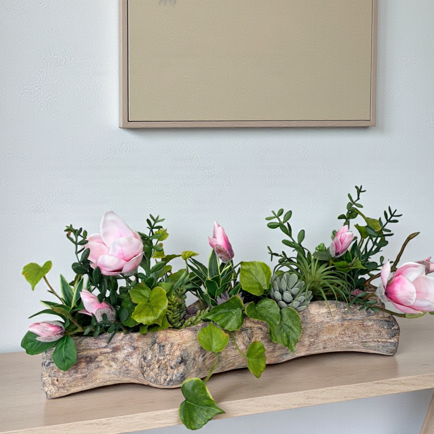 Pink Magnolia Centerpiece Driftwood Planters Spring Table Decor TCT Crafts